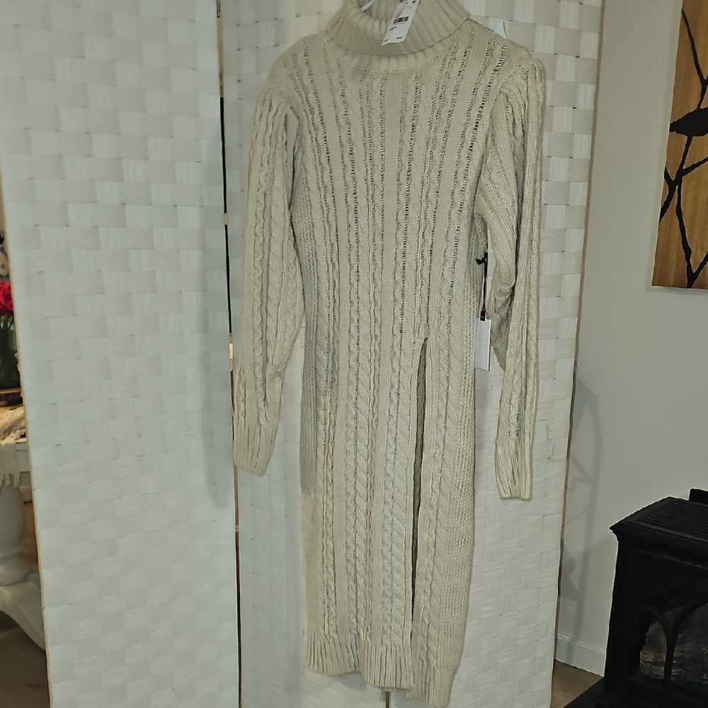 NWT Women's Long Cream Cable Knit Sweater/Dress